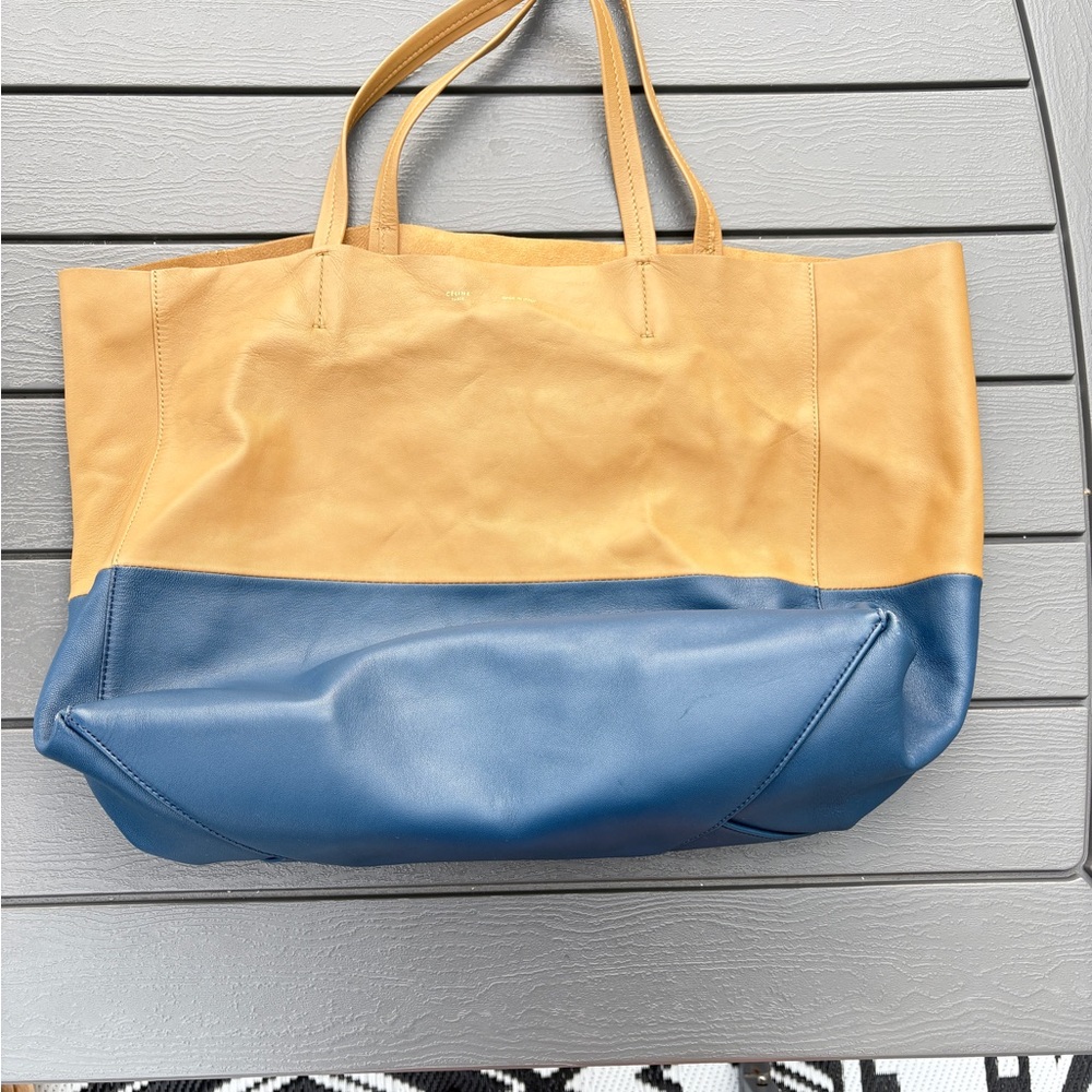 Celine Two-Tone Tan and Blue Tote Bag